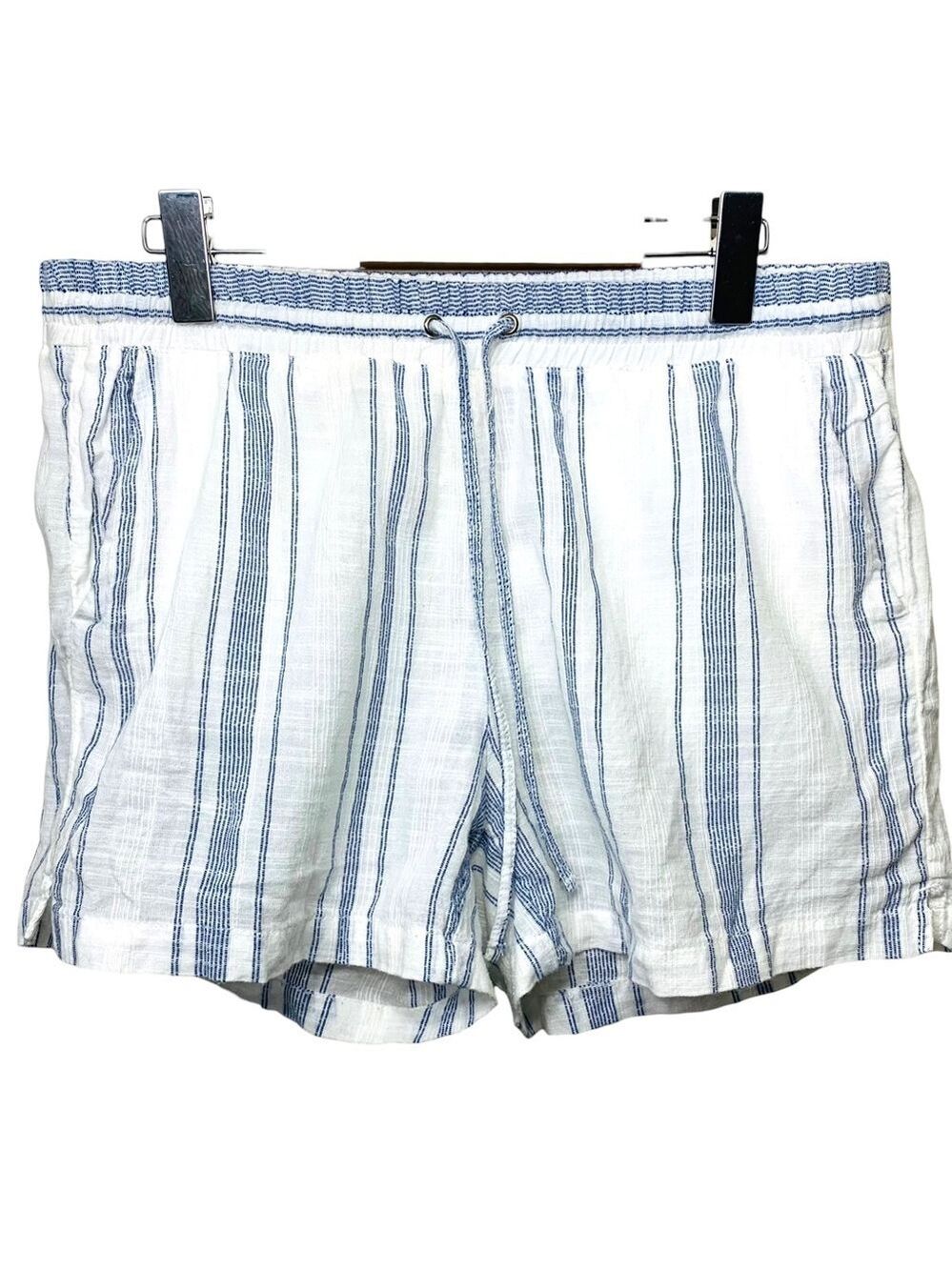 LOGG White Blue Stripes Shorts Sz 10 Elastic Waist Pockets Minimalist Costal